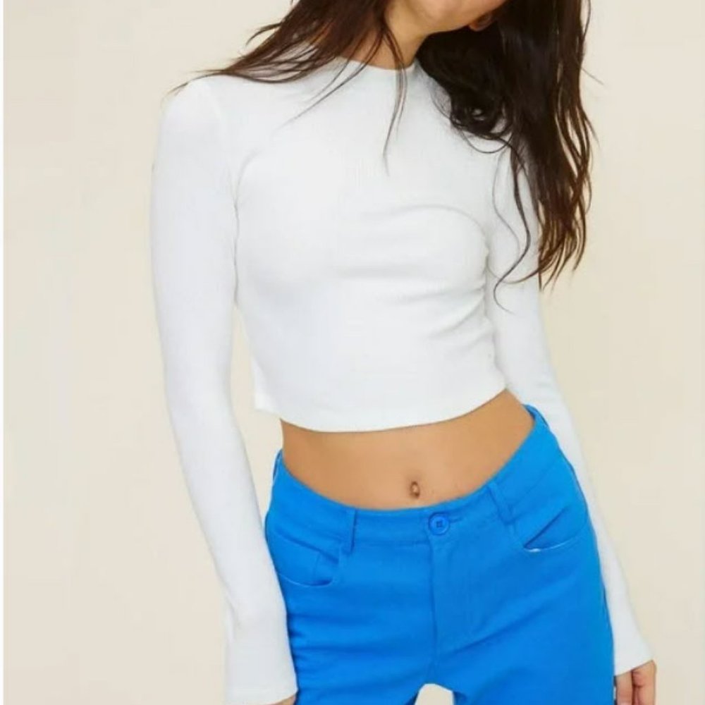 Mimosa Ivory Ribbed Cropped Mockneck Size Small NWT Cream Color
